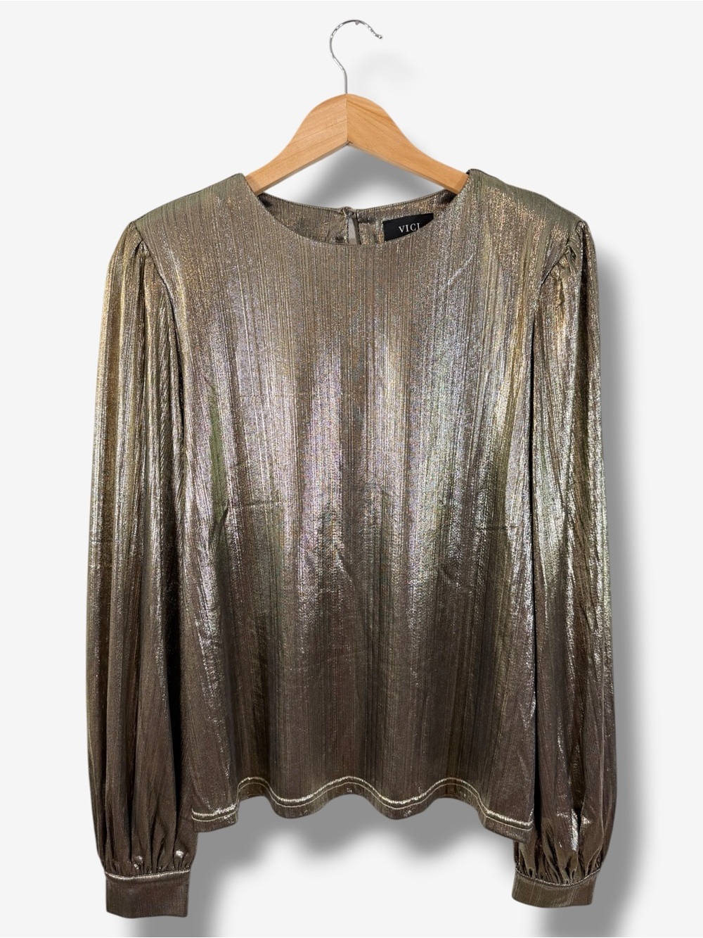 Vici Gold Metallic Blouse Size M Shimmer Party Holiday Club Formal Evening